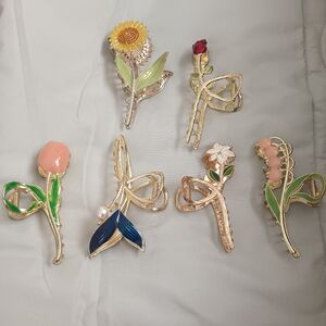 Elegant Floral Hair Clip Set - Gold, Green, Blue, Pink
